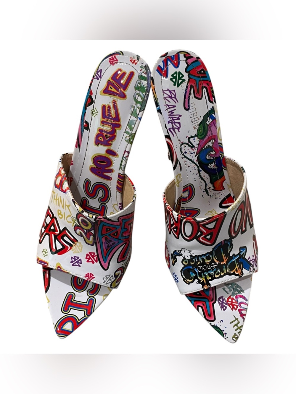 Cape Robbin Graffiti Print Pointed Toe Mule Heels Size 7 NIB Street Art Stiletto - Picture 2 of 11